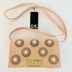 NWT Zac Posen Earthette Pearl Floral Applique Leather Crossbody Bag (MSRP $350)
